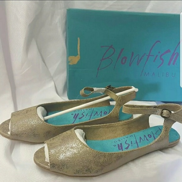 Blowfish Ballerina Peep Toe Flats 8M Gold New w/bx - Picture 3 of 4